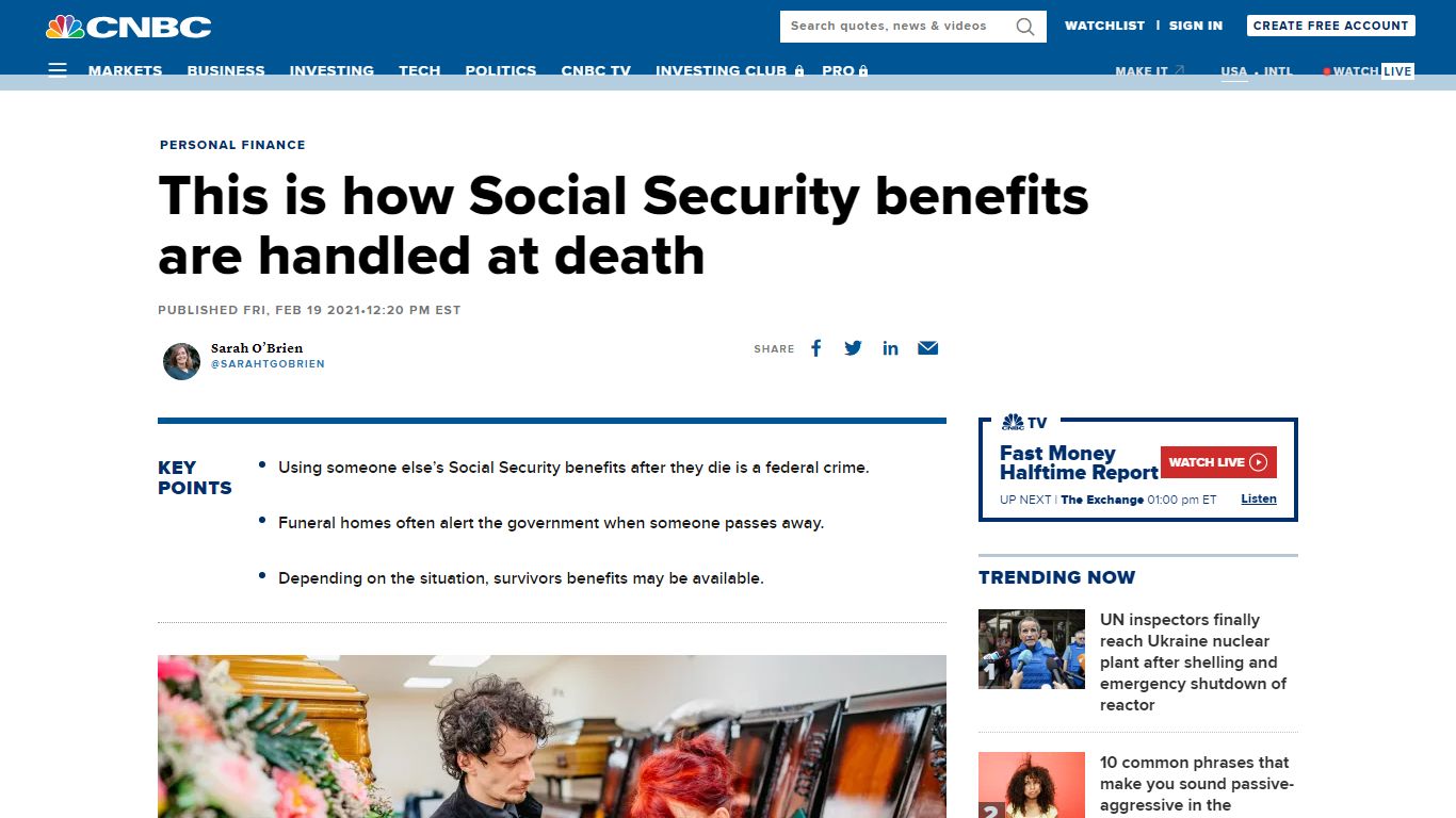 This is how Social Security benefits are handled at death - CNBC